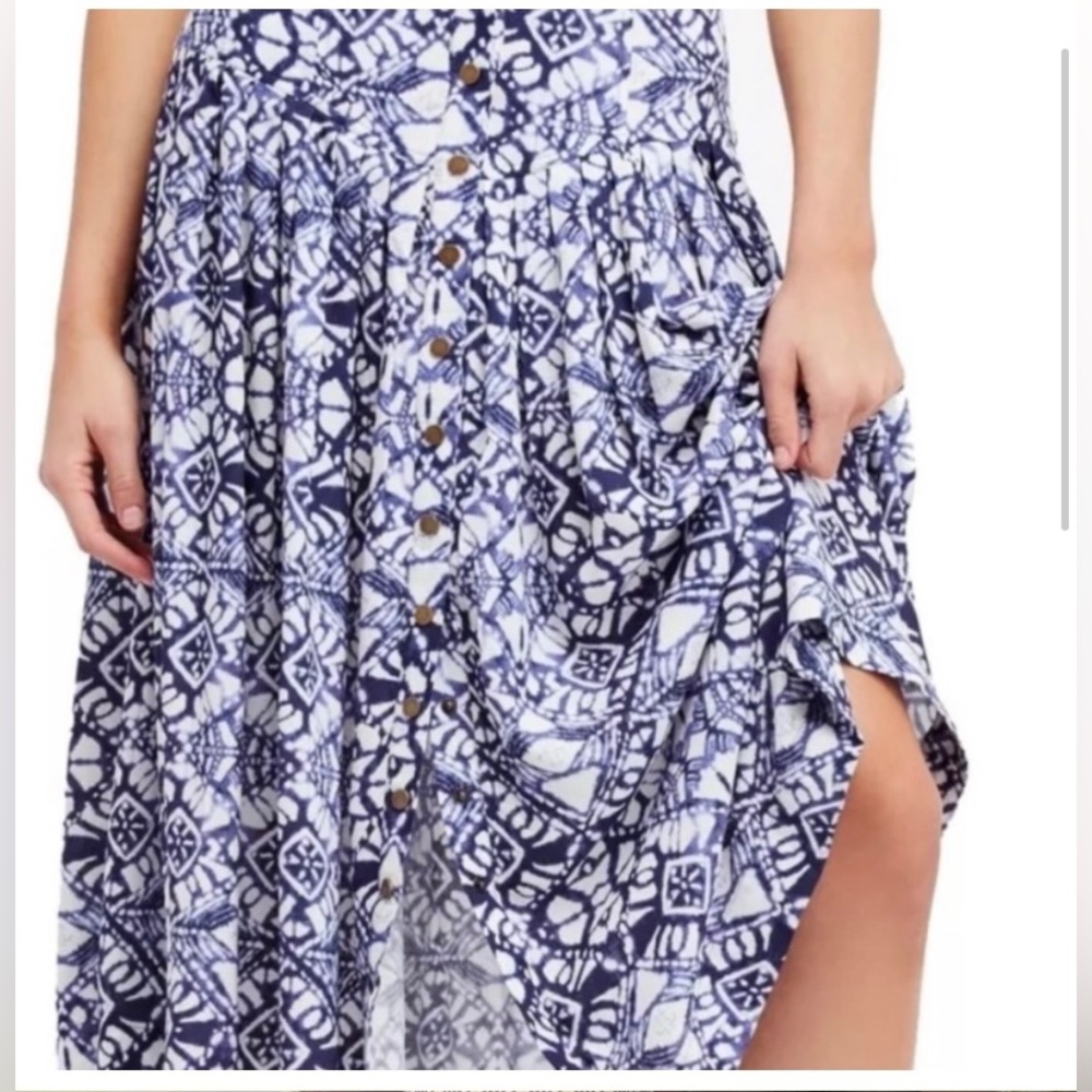 Free People Button Down Midi Skirt Indigo Blue 6